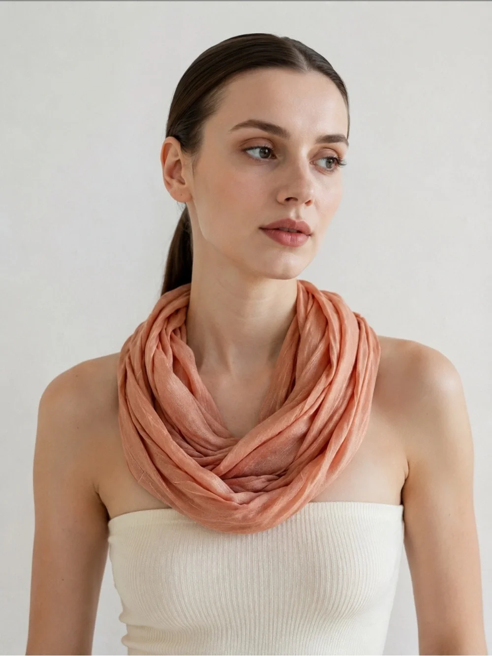 Look Peach Orange Infinity Lightweight Multifunctional Scarf Silk Cotton Blend